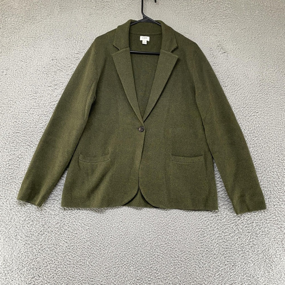 J Crew Knit Blazer Womens Large Green 100% Cotton Single Button BF227 Office